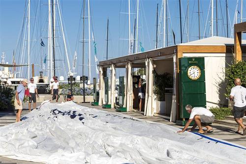 Sail measurement taking place on Piazza Azzurra - 2013 Maxi Yacht Rolex Cup ©  Rolex / Carlo Borlenghi http://www.carloborlenghi.net